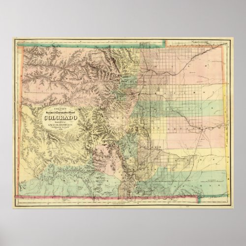 Vintage Map of Colorado 1872 Poster