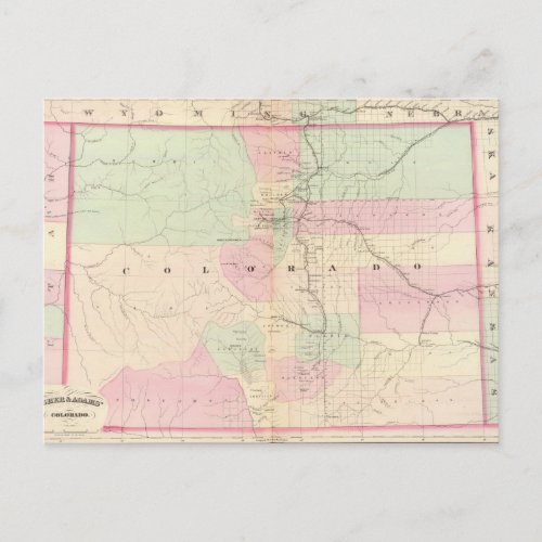 Vintage Map of Colorado 1874 Postcard