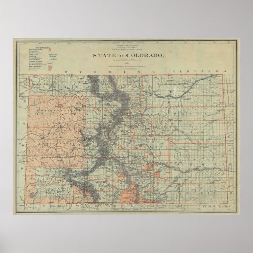 Vintage Map of Colorado 1881 Poster