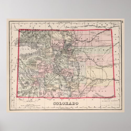 Vintage Map of Colorado 1884 Poster