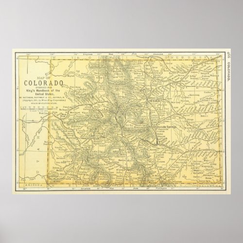 Vintage Map of Colorado 1891 Poster