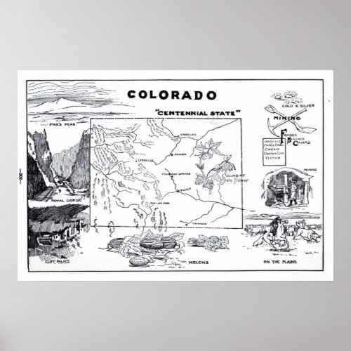 Vintage Map of Colorado 1912 Poster