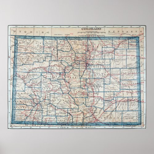 Vintage Map of Colorado 1921 Poster