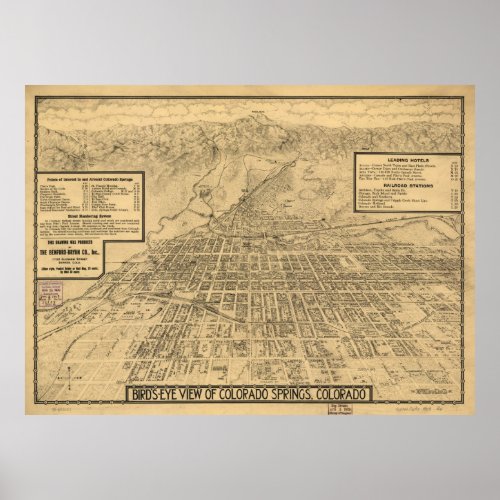 Vintage Map of Colorado Springs CO 1909 Poster