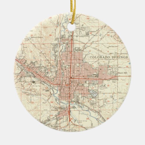 Vintage Map of Colorado Springs CO 1951 Ceramic Ornament