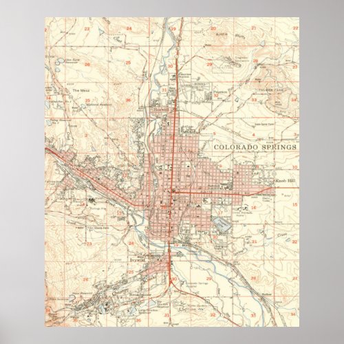 Vintage Map of Colorado Springs CO 1951 Poster