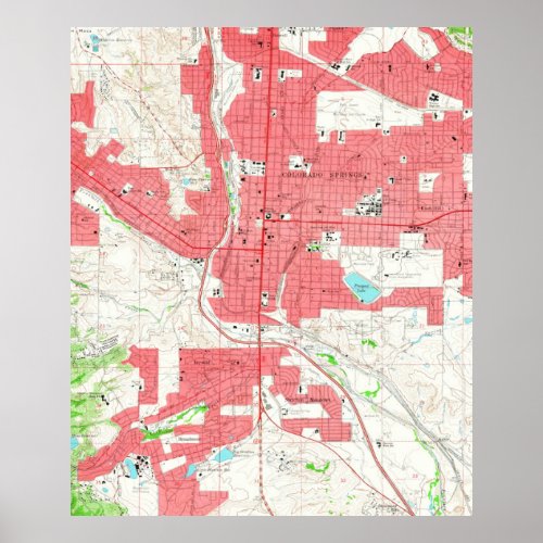 Vintage Map of Colorado Springs CO 1961 Poster