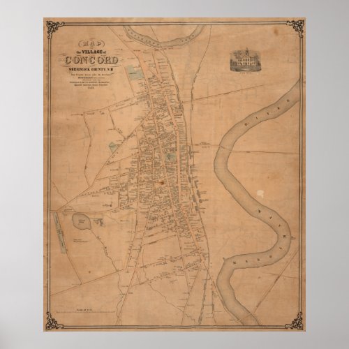 Vintage Map of Concord NH 1851 Poster