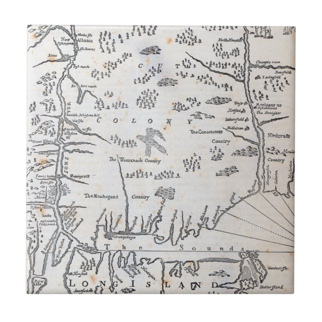 Vintage Map of Connecticut Ceramic Tile (Front)