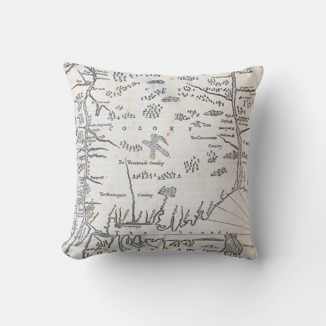Vintage Map of Connecticut Throw Pillow (Front)