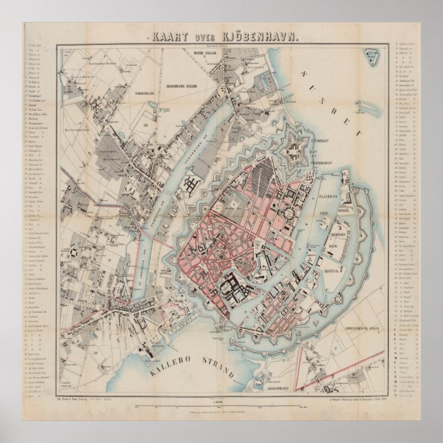 Vintage Map of Copenhagen Denmark (1860) Poster (Front)