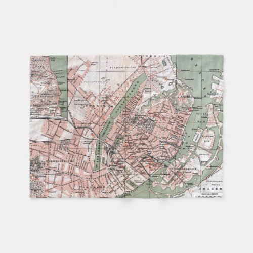 Vintage Map of Copenhagen Denmark 1888 Fleece Blanket