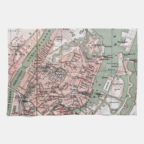 Vintage Map of Copenhagen Denmark 1888 Kitchen Towel