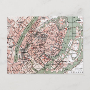 Vintage Map of Copenhagen Denmark (1888) Postcard