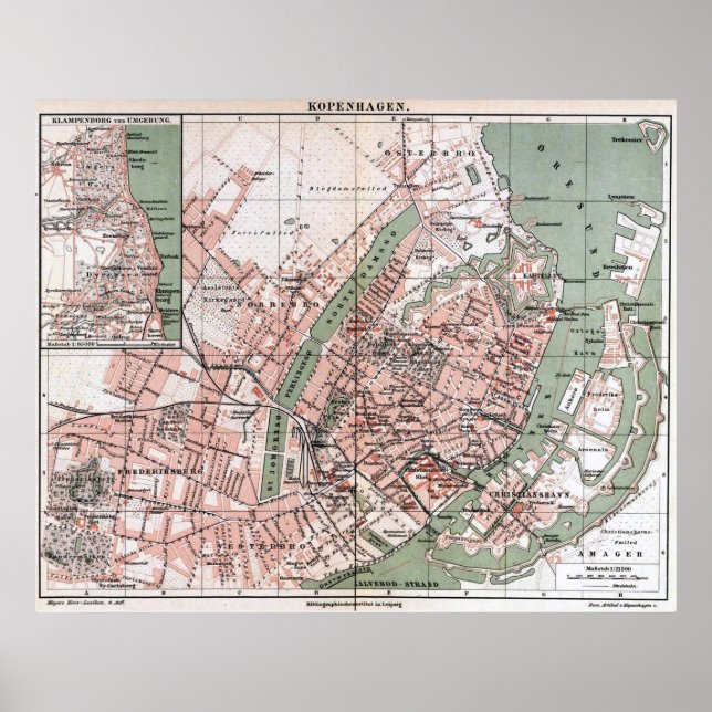 Vintage Map of Copenhagen Denmark (1888) Poster (Front)