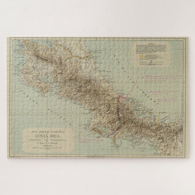 Vintage Map of Costa Rica (1896) Jigsaw Puzzle (Horizontal)