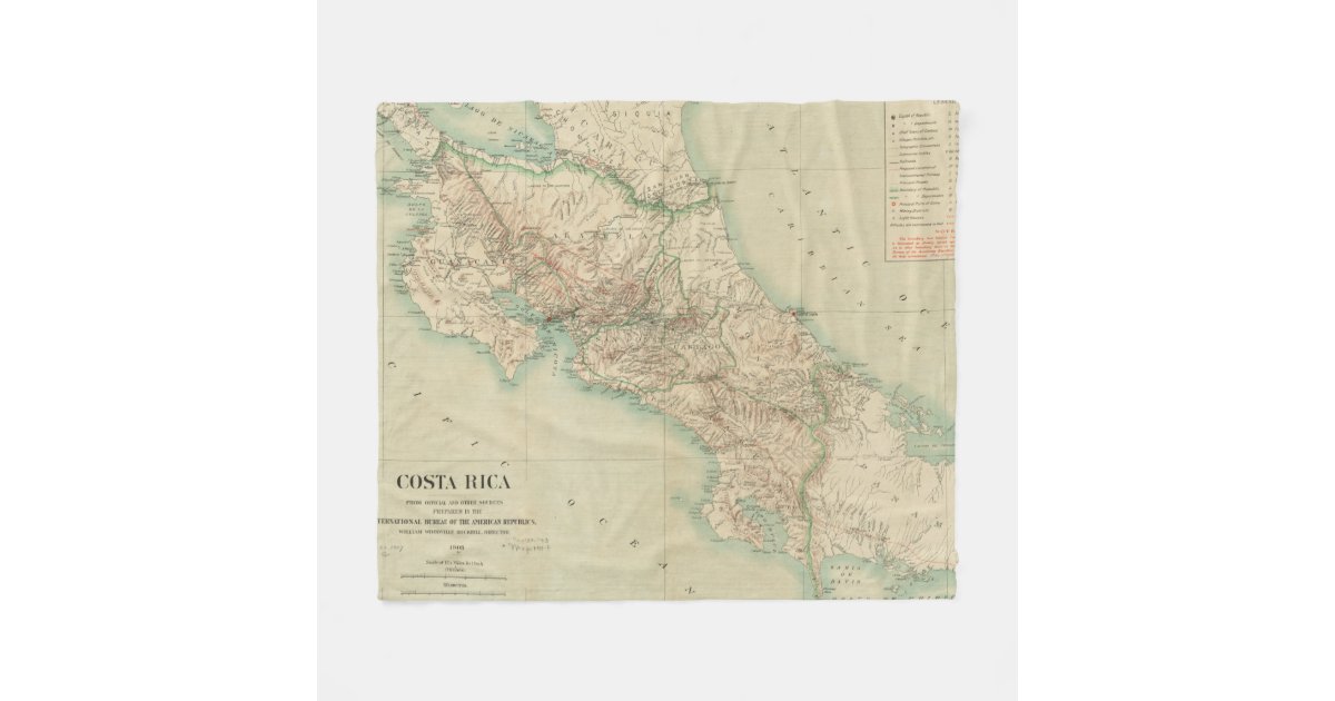 Vintage Map Of Costa Rica 1903 Fleece Blanket Zazzle 3103