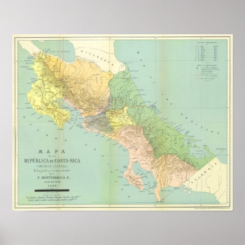 Vintage map of Costa Rica Poster