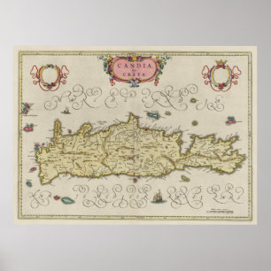Vintage Map of Crete Greece (1665) Poster