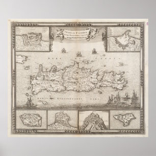 Vintage Map of Crete Greece (1680) Poster