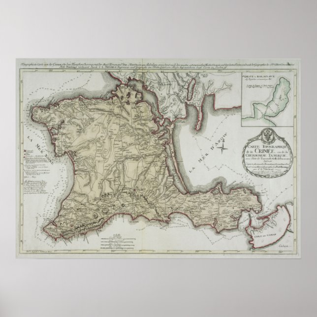 Vintage Map of Crimea, Ukraine, Sevastopol Region Poster (Front)