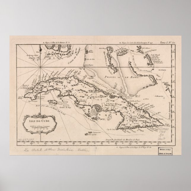 Vintage Map of Cuba (1764) Poster (Front)
