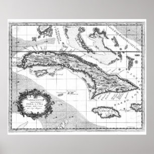 Vintage Map of Cuba and Jamaica (1763) BW Poster