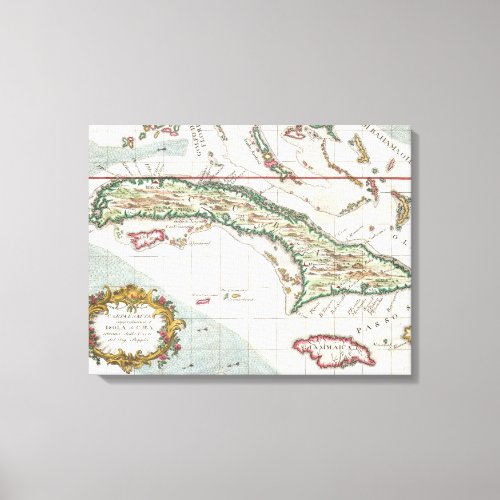 Vintage Map of Cuba and Jamaica 1763 Canvas Print