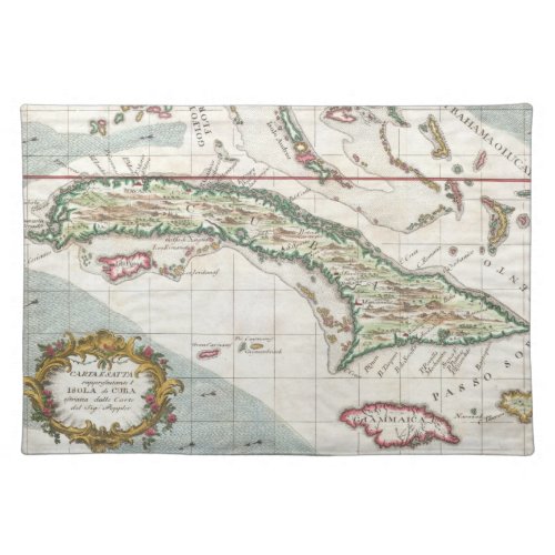 Vintage Map of Cuba and Jamaica 1763 Cloth Placemat