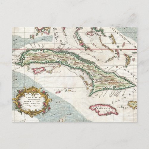 Vintage Map of Cuba and Jamaica 1763 Postcard