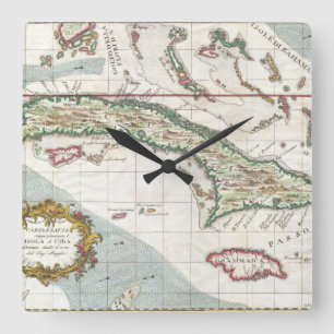 Vintage Map of Cuba and Jamaica (1763) Square Wall Clock