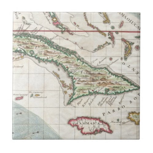 Vintage Map of Cuba and Jamaica 1763 Tile