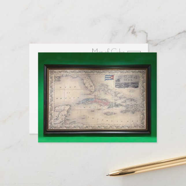 Vintage Map of Cuba Postcard (Front/Back In Situ)