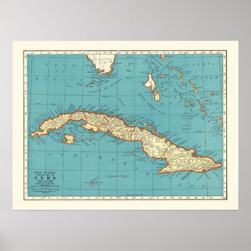 Vintage Map of Cuba Poster