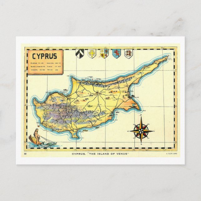 Vintage Map of Cyprus Postcard (Front)