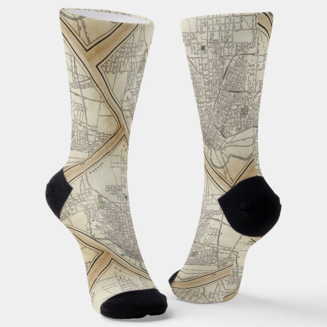 Vintage map of Dallas, TX (1890) Socks (Angled)