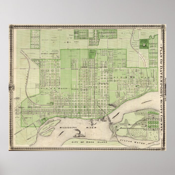 Old Map of Des Moines County, IA 1875 - Vintage Iowa Art