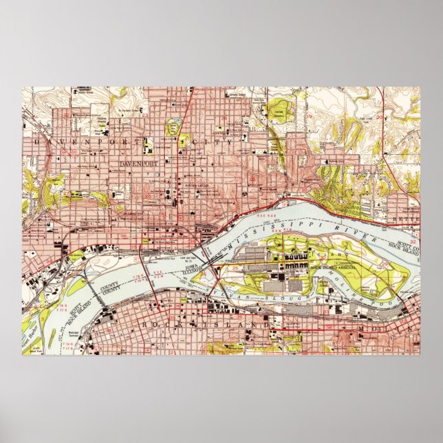 Vintage Map of Davenport Iowa (1953) Poster (Front)
