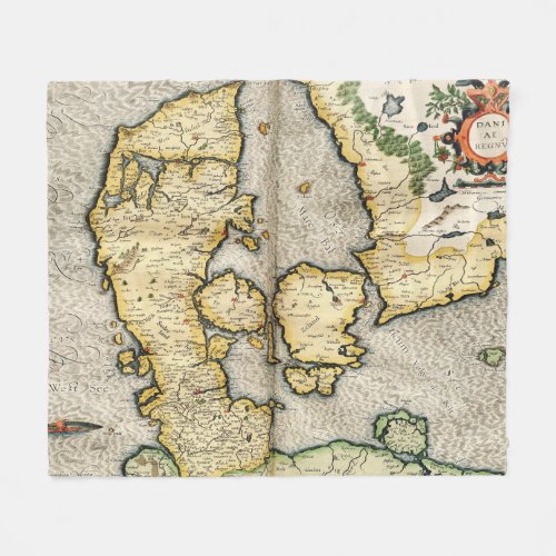 Vintage Map of Denmark 1596 Fleece Blanket