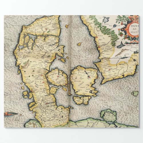 Vintage Map of Denmark 1596 Wrapping Paper