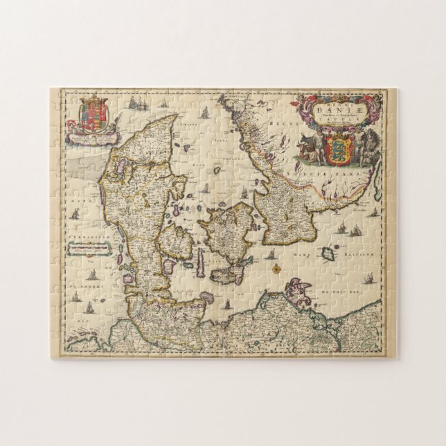 Vintage Map of Denmark (1690) Jigsaw Puzzle (Horizontal)
