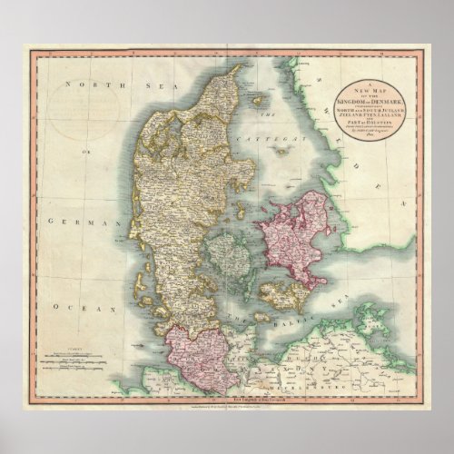 Vintage Map of Denmark 1801 Poster