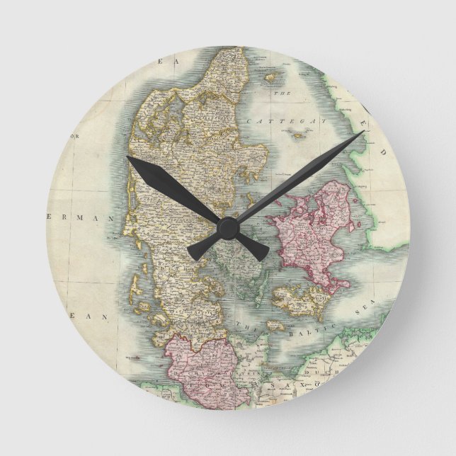 Vintage Map of Denmark (1801) Round Clock (Front)