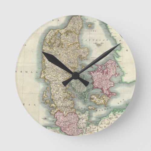 Vintage Map of Denmark 1801 Round Clock