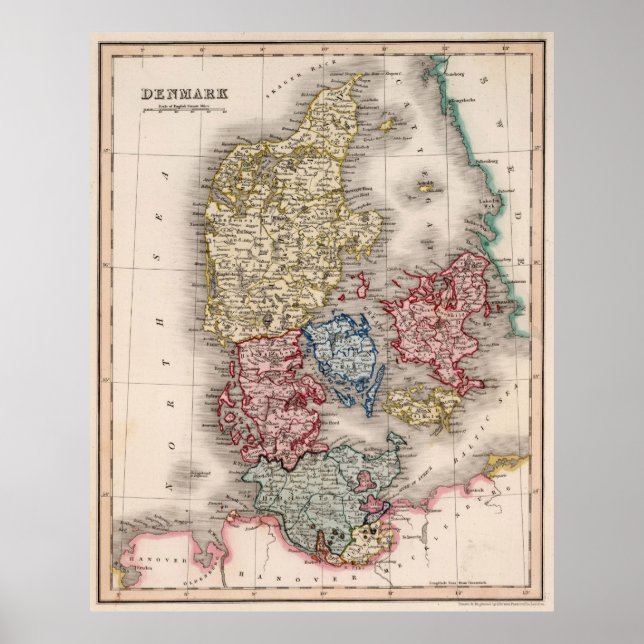 Vintage Map of Denmark (1838) Poster (Front)