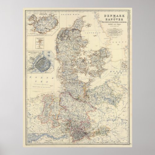 Vintage Map of Denmark 1861 Poster