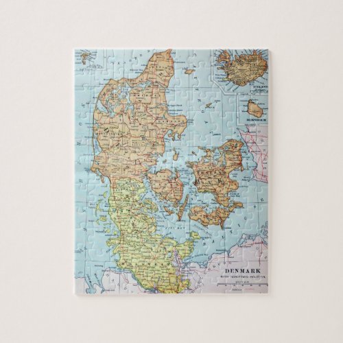 Vintage Map of Denmark 1905 Jigsaw Puzzle