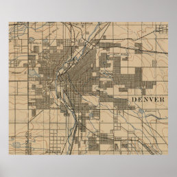 Vintage Map of Denver Colorado (1888) Poster