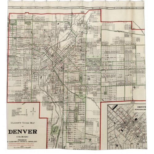 Vintage Map of Denver Colorado 1920 Shower Curtain