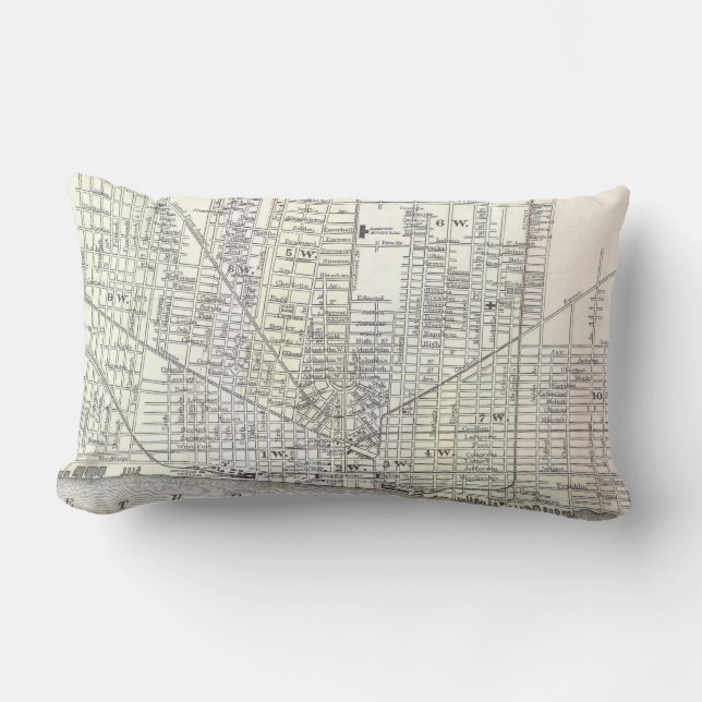 Vintage Map of Detroit Michigan (1872) Lumbar Pillow (Front)